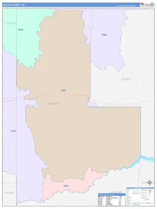 Ziebach County, SD ColorCast style ZIP Code wall map