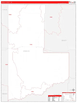 Ziebach County, SD RedLine style ZIP Code wall map