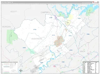 Anderson County, TN Classic style ZIP Code wall map