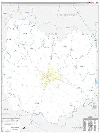 Bedford County, TN Classic style ZIP Code wall map
