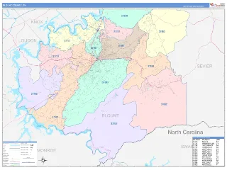 Blount County, TN ColorCast style ZIP Code wall map