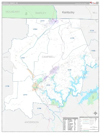 Campbell County, TN Classic style ZIP Code wall map