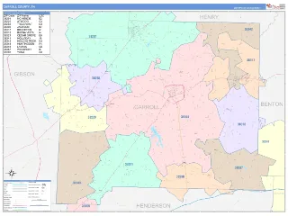 Carroll County, TN ColorCast style ZIP Code wall map