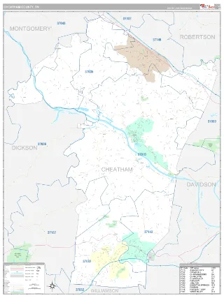 Cheatham County, TN Classic style ZIP Code wall map
