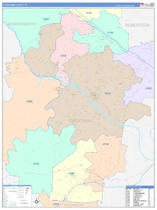 Cheatham County, TN ColorCast style ZIP Code wall map