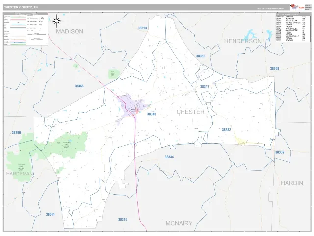 Chester County, TN ZIP Code Wall Map, Classic style