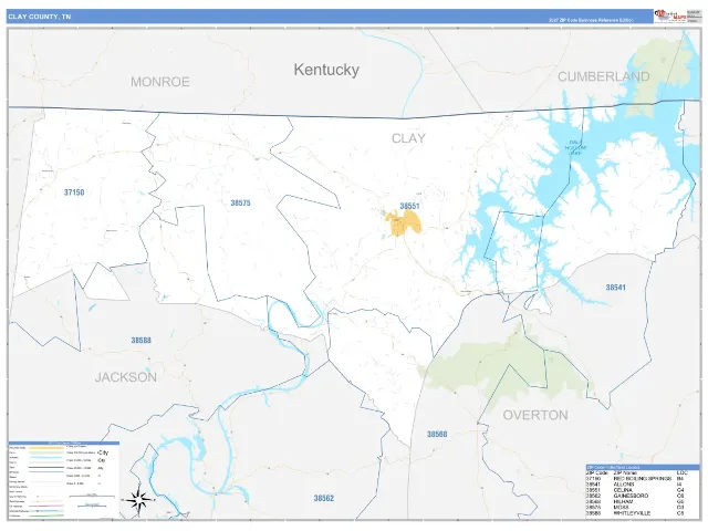 Clay County, TN ZIP Code Wall Map, Business Reference style