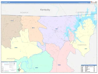 Clay County, TN ColorCast style ZIP Code wall map
