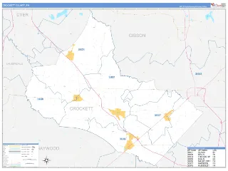 Crockett County, TN Business Reference style ZIP Code wall map