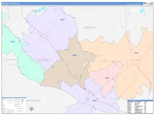 Crockett County, TN ColorCast style ZIP Code wall map
