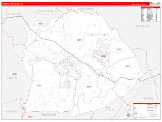 Cumberland County, TN RedLine style ZIP Code wall map
