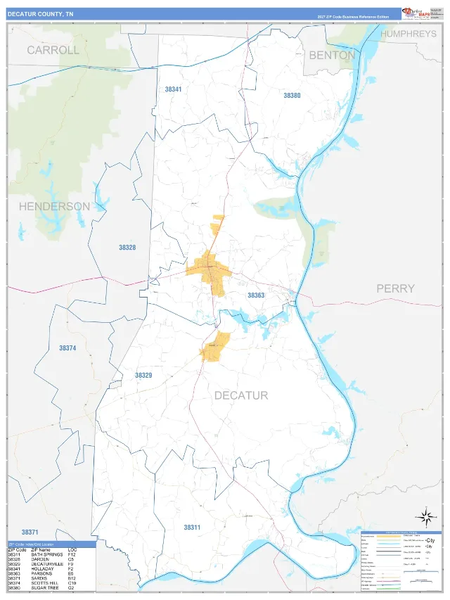 Decatur County, TN ZIP Code Wall Map, Business Reference style