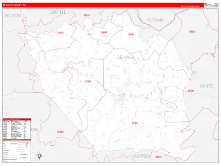 DeKalb County, TN RedLine style ZIP Code wall map
