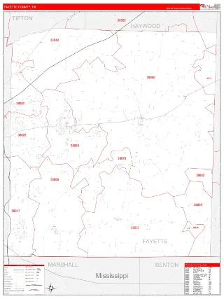 Fayette County, TN RedLine style ZIP Code wall map