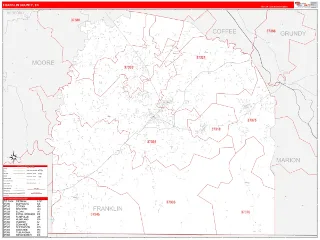 Franklin County, TN RedLine style ZIP Code wall map