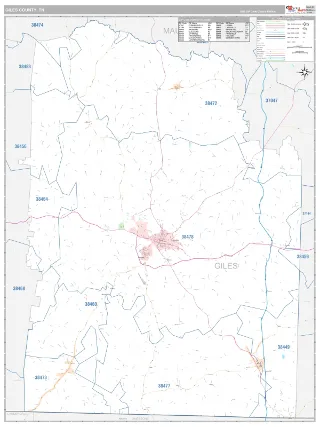 Giles County, TN Classic style ZIP Code wall map