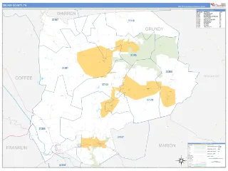 Grundy County, TN Business Reference style ZIP Code wall map