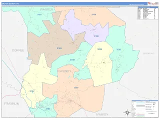 Grundy County, TN ColorCast style ZIP Code wall map