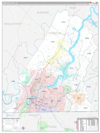 Hamilton County, TN Classic style ZIP Code wall map