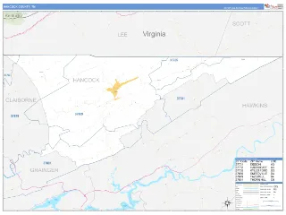 Hancock County, TN Business Reference style ZIP Code wall map