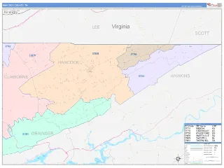Hancock County, TN ColorCast style ZIP Code wall map