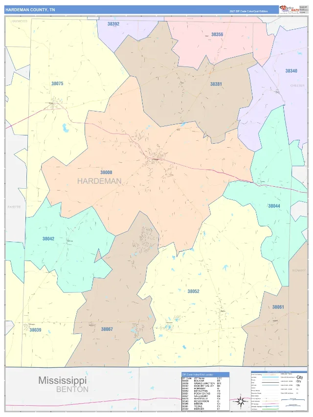 Hardeman County, TN ZIP Code Wall Map, ColorCast style