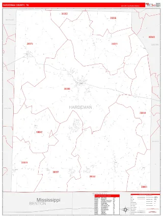 Hardeman County, TN RedLine style ZIP Code wall map