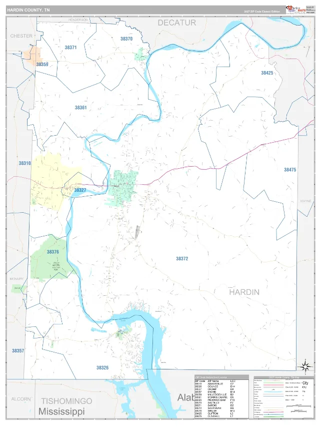 Hardin County, TN ZIP Code Wall Map, Classic style