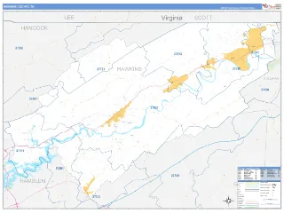 Hawkins County, TN Business Reference style ZIP Code wall map