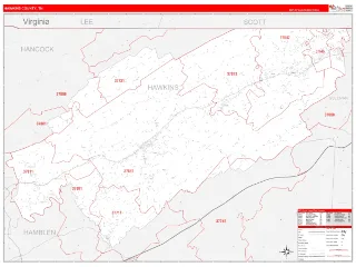 Hawkins County, TN RedLine style ZIP Code wall map