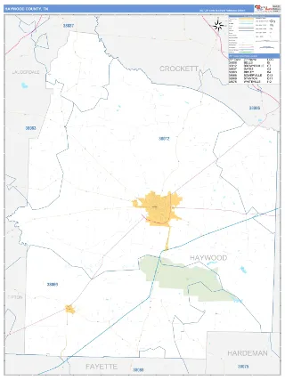 Haywood County, TN Business Reference style ZIP Code wall map