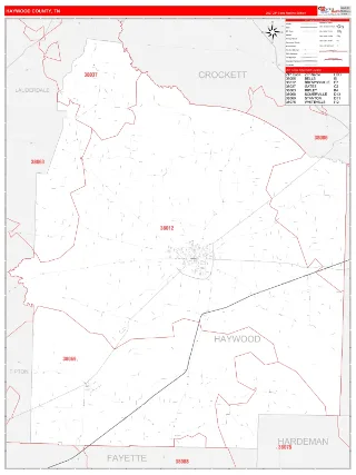 Haywood County, TN RedLine style ZIP Code wall map