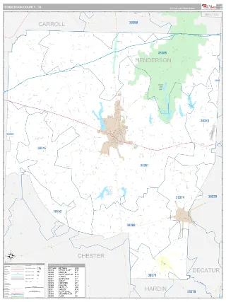 Henderson County, TN Classic style ZIP Code wall map