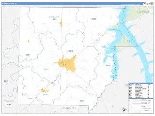 Henry County, TN Business Reference style ZIP Code wall map