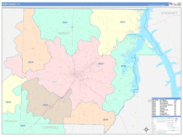 Henry County, TN ZIP Code Wall Map, ColorCast style