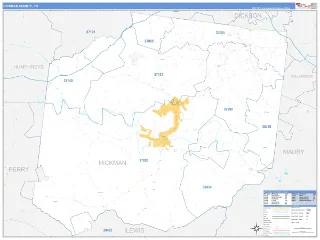Hickman County, TN Business Reference style ZIP Code wall map