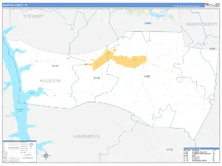 Houston County, TN Business Reference style ZIP Code wall map