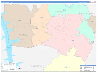 Houston County, TN ColorCast style ZIP Code wall map