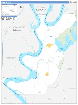 Lake County, TN Business Reference style ZIP Code wall map