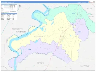 Lauderdale County, TN ColorCast style ZIP Code wall map