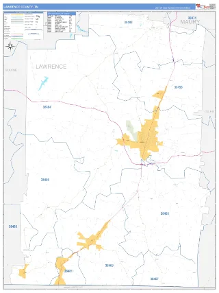 Lawrence County, TN Business Reference style ZIP Code wall map