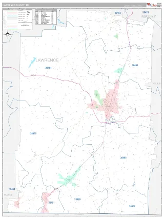 Lawrence County, TN Classic style ZIP Code wall map