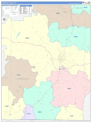 Lawrence County, TN ColorCast style ZIP Code wall map