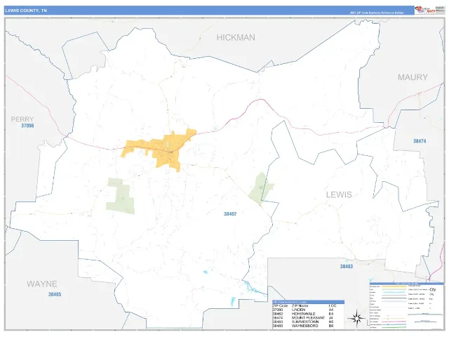 Lewis County, TN ZIP Code Wall Map, Business Reference style