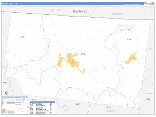 Macon County, TN Business Reference style ZIP Code wall map