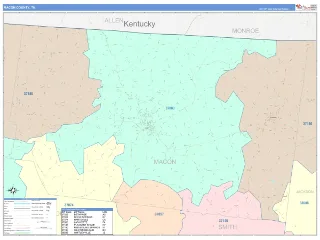Macon County, TN ColorCast style ZIP Code wall map