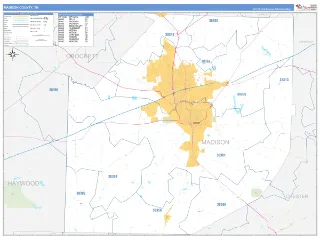 Madison County, TN Business Reference style ZIP Code wall map
