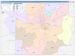 Madison County, TN ColorCast style ZIP Code wall map