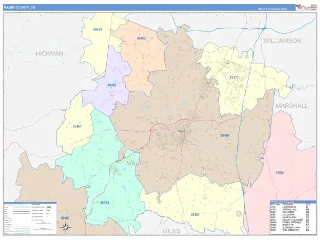 Maury County, TN ColorCast style ZIP Code wall map