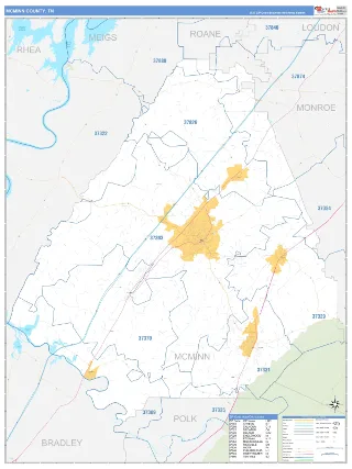 McMinn County, TN Business Reference style ZIP Code wall map